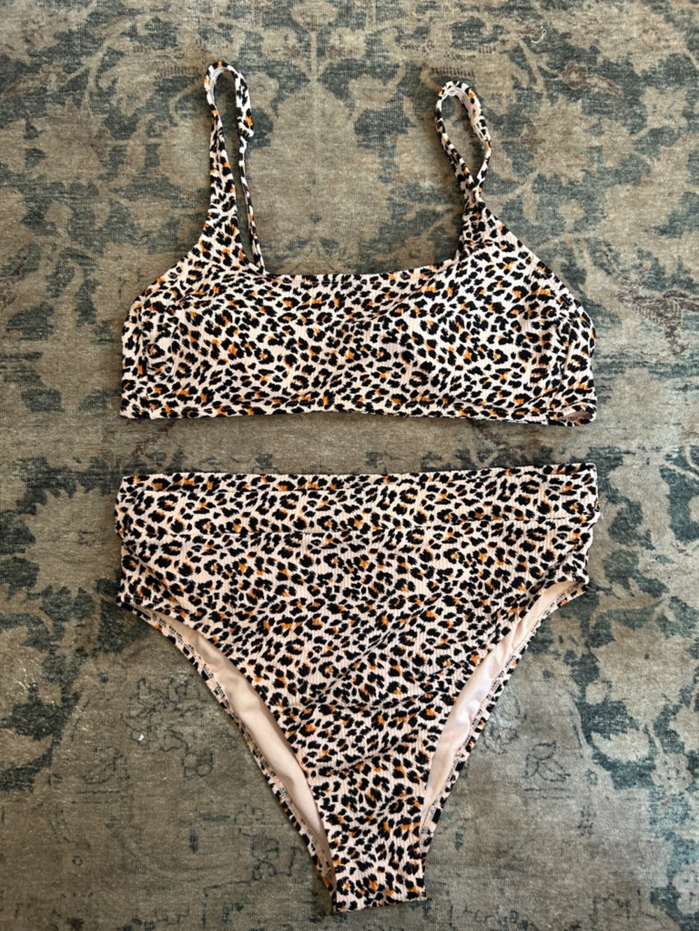 Xhilaration Pink and Black Leopard Swim Bottoms with Orange Accents